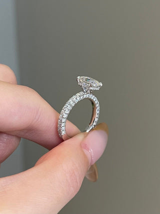 2.0ct Radiant Cut Hidden Halo Three Side Pave Diamond Moissanite Engagement Ring