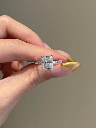 3.0ct Radiant Cut Hidden Halo Pave Diamond Moissanite Engagement Ring