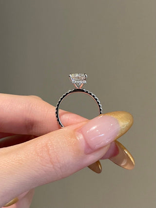 3.0ct Radiant Cut Hidden Halo Pave Diamond Moissanite Engagement Ring