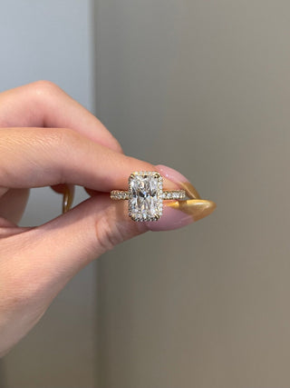 4.0ct Radiant Cut Halo Three Side Pave Moissanite Diamond Engagement Ring