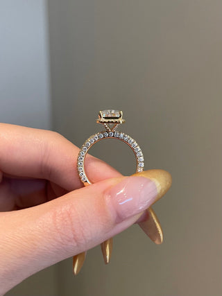 4.0ct Radiant Cut Halo Three Side Pave Moissanite Diamond Engagement Ring