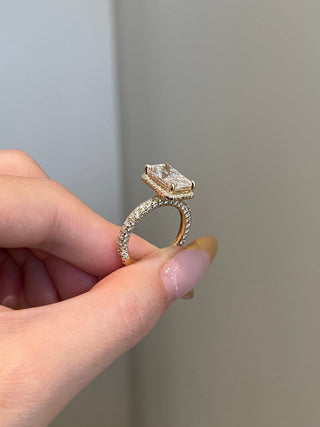 4.0ct Radiant Cut Halo Three Side Pave Moissanite Diamond Engagement Ring