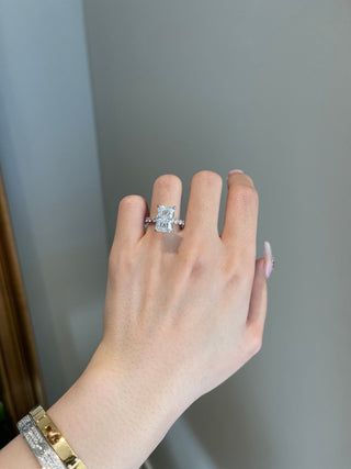 Gorgeous 5.0ct radiant hidden halo moissanite ring top view