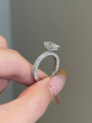 2.0ct Radiant Cut Hidden Halo Three Side Pave Diamond Moissanite Engagement Ring
