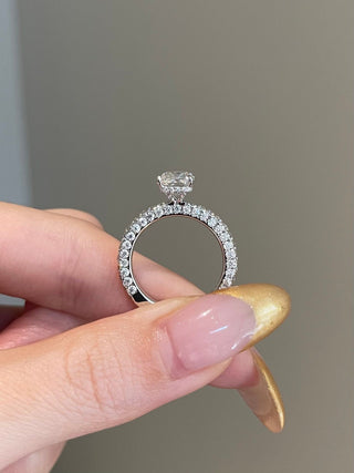 2.0ct Radiant Cut Hidden Halo Three Side Pave Diamond Moissanite Engagement Ring