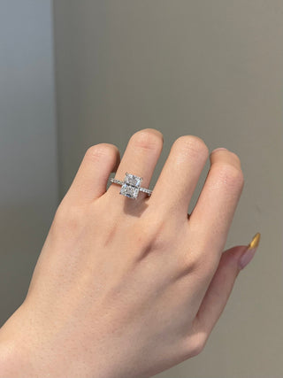 3.0ct Radiant Cut Hidden Halo Pave Diamond Moissanite Engagement Ring