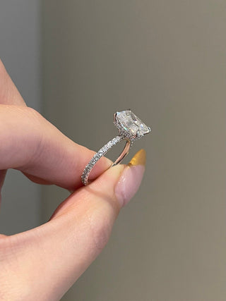 3.0ct Radiant Cut Hidden Halo Pave Diamond Moissanite Engagement Ring