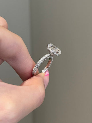 4.0ct Oval Cut Hidden Halo Three Side Pave Diamond Moissanite Engagement Ring
