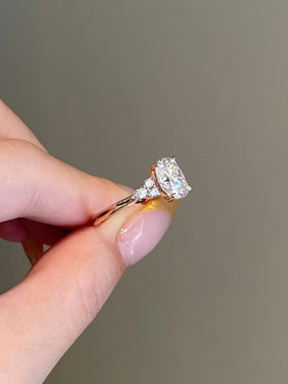 3.0ct Elongated Cushion Cut Cluster Diamond Moissanite Engagement Ring