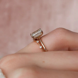 1.0CT Radiant Cut Hidden Halo Solitaire Petite Pave Eternity Moissanite Bridal Engagement Ring Set