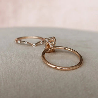 1.0CT Radiant Cut Hidden Halo Solitaire Petite Pave Eternity Moissanite Bridal Engagement Ring Set