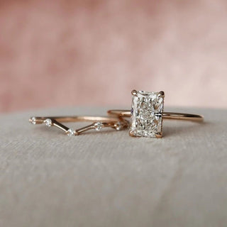 1.0CT Radiant Cut Hidden Halo Solitaire Petite Pave Eternity Moissanite Bridal Engagement Ring Set