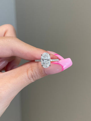 Dazzling 3.0ct oval hidden halo moissanite ring front view