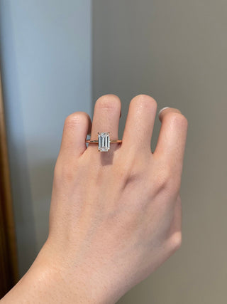 3.0 CT Emerald Cut Solitaire Halo Moissanite Engagement Ring side view