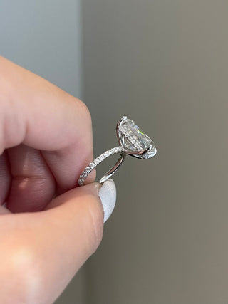 7.0ct Radiant Cut Hidden Halo Pave Diamond Moissanite Engagement Ring