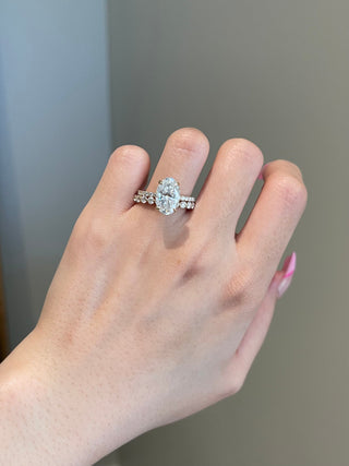 4.0ct Elongated Oval Hidden Halo Pave Diamond Moissanite Engagement Ring