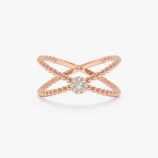 Round Cut Diamond Cross Ring for Women 14k Gold or 18k Gold