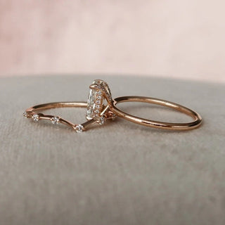 1.0CT Radiant Cut Hidden Halo Solitaire Petite Pave Eternity Moissanite Bridal Engagement Ring Set