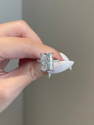7.0ct Radiant Cut Hidden Halo Pave Diamond Moissanite Engagement Ring