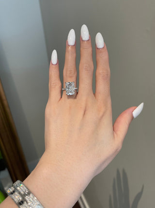 7.0ct Radiant Cut Hidden Halo Pave Diamond Moissanite Engagement Ring