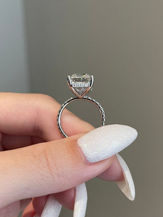 7.0ct Radiant Cut Hidden Halo Pave Diamond Moissanite Engagement Ring