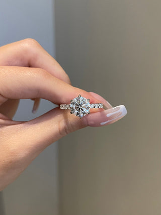 3.0ct Round Cut Pave Diamond Moissanite Engagement Ring