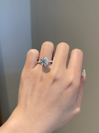 3.0ct Round Cut Pave Diamond Moissanite Engagement Ring