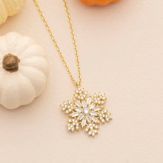 Round & Baguette Cut Diamond Snowflake Pendant for Her