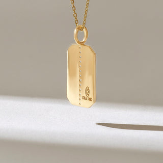 14k Flat Emerald Shape Line Diamond Pave Necklace