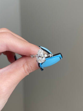 2.50ct Pear Cut Hidden Halo Pave Diamond Moissanite Engagement Ring