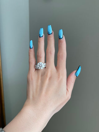 6.0 Round Cut Hidden Halo Pave Moissanite Diamond Engagement Ring