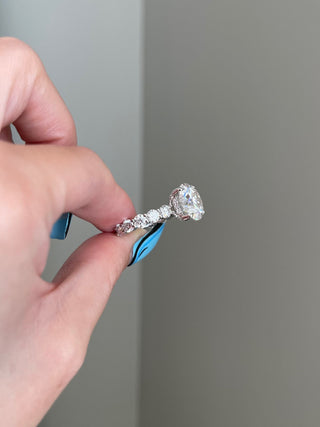 6.0 Round Cut Hidden Halo Pave Moissanite Diamond Engagement Ring