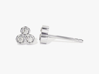 Trio Bezel Moissanite Diamond Stud Earrings For Women