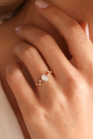Oval Cut Diamond Unique Timeless Engagement Rings in 14K Gold