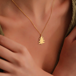 14K Gold Minimalist Xmas Tree Charm Necklace for Women