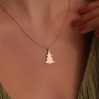 14K Gold Minimalist Xmas Tree Charm Necklace for Women