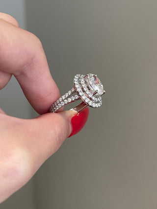 3.50ct Oval Cut Double Halo Split Shank Diamond Moissanite Engagement Ring