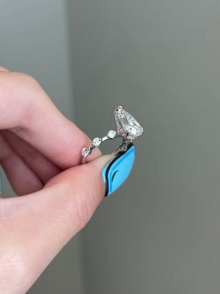 2.50ct Pear Cut Hidden Halo Pave Diamond Moissanite Engagement Ring