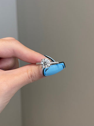 2.0ct Round Cut Hidden Halo Threes Side Pave Diamond Moissanite Engagement Ring