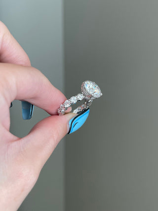 6.0 Round Cut Hidden Halo Pave Moissanite Diamond Engagement Ring