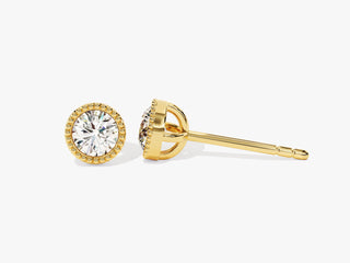 Milgrain Round Cut Bezel Moissanite Diamond Stud Earrings