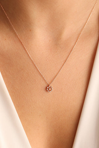 Round Cut Diamond Flower Pendant Necklace for Women