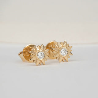 Round Cut Diamond Sunshine Starburst Studs Earrings for Birthday Gift