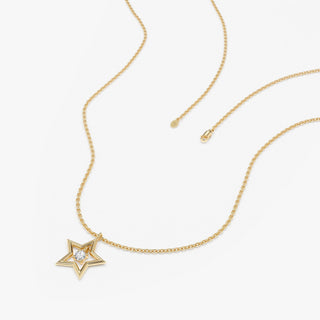 Round Cut Diamond Small Star Charm Necklace for Her