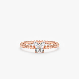 Round & Marquise Cut Diamond Butterfly Gold Wedding Ring