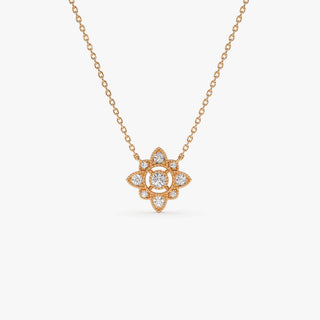 Round Cut Diamond Floral Vintage Necklace for Christmas Gift