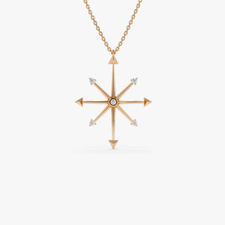 14k Solid Gold Diamond Compass Charm Necklace for Women