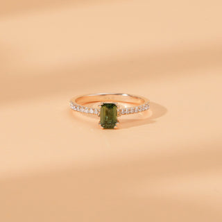 Green Emerald Cut Diamond Pave Engagement Ring for Women