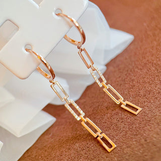 Diamond Rectangle Chain Link Threader Earrings for Her