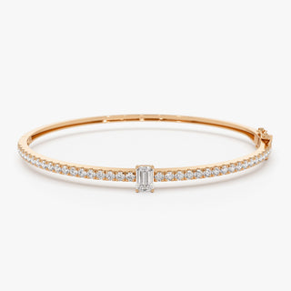 Emerald Shape Diamond Bracelet Bangle for Women